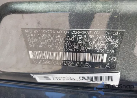 2008 Lexus Is 250 z USA, uszkodzony, nr VIN JTHBK262982073051